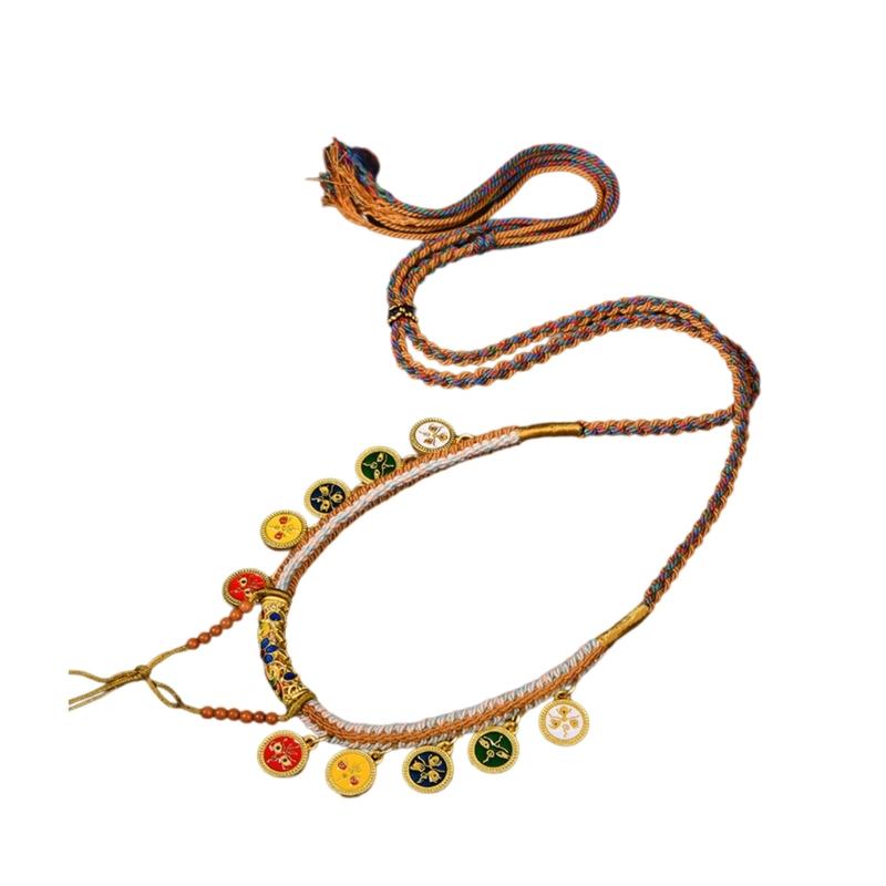 Hand Rubbed Cotton Clavicle Chain Braided Rope Neckchain Tibetan Pendant Choker Adjustable Length Necklace Jewelry