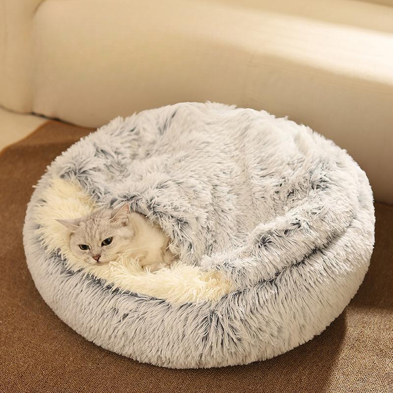 Winter Thickened Warm Semi-enclosed Dog House Pet House Can Be Disassembled and Washable Cat Tent Dog Bed with Cover Long Fur Nest