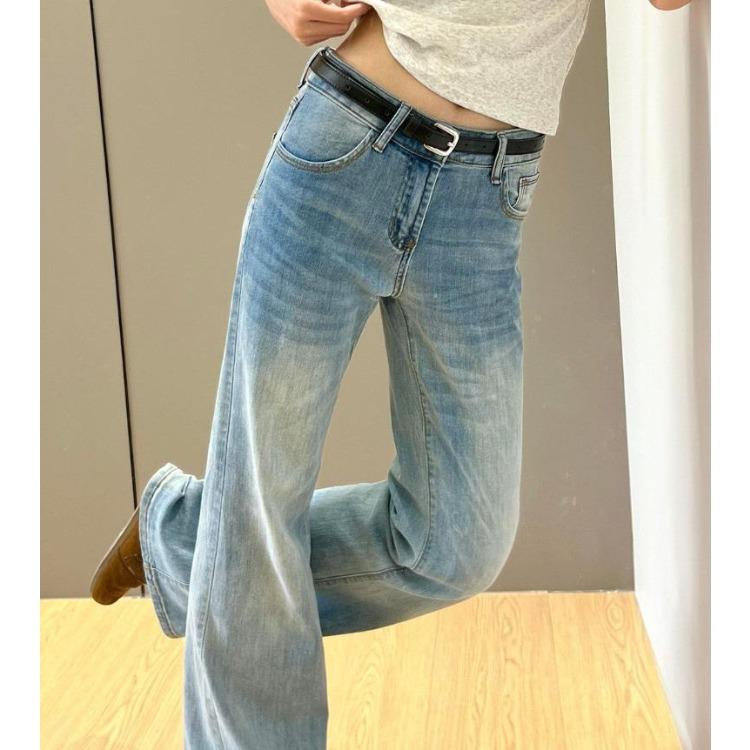Spring Summer Women Jeans High Waist Slim Fit Vintage Flare Pants Simple Distressed Denim Trousers