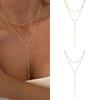 Layered Tassel Necklace for Women Adjustable Length Multi-Strand Beaded Chain Collarbone Jewelry Chest Chain Accessory