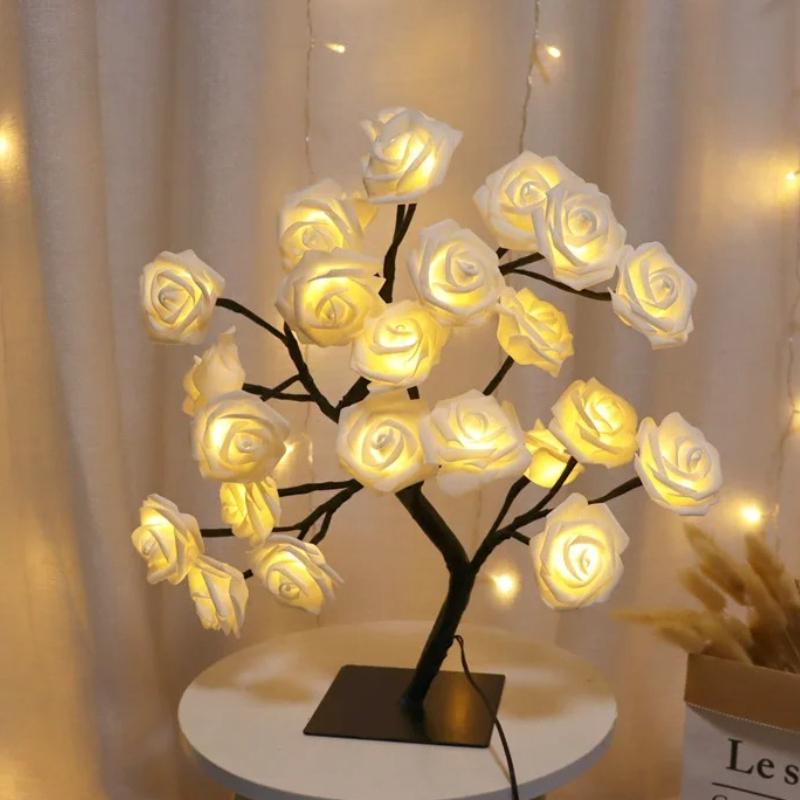 LED Rose Tree Lamp, USB Powered Flower Night Light, Atmosphere Lighting for Holiday Parties Weddings Gift Lover Home Decor