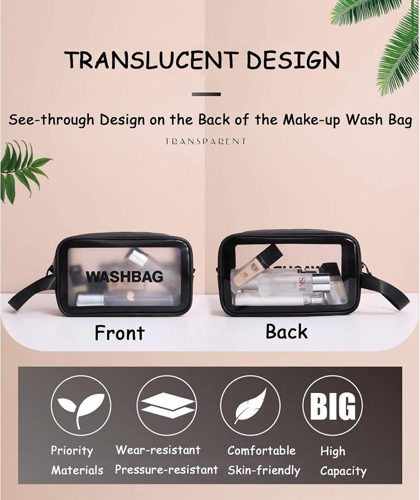 1/3pcs Transparent Makeup And Toiletries Bag, Large Capacity Pvc Semi Transparent Frosted Portable Storage Bag