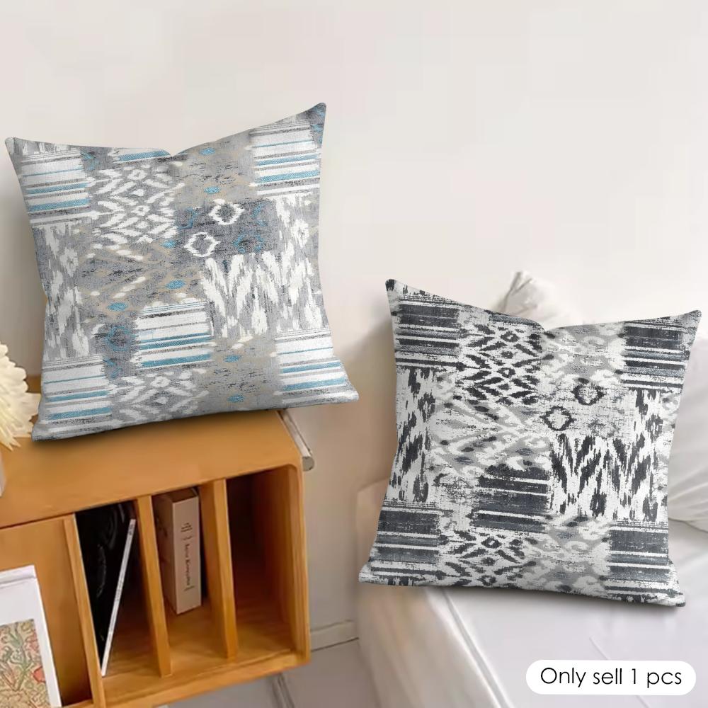 Retrogeometric Antique-Style Jacquard Fabric Pillow Case Plush Sofa Cushion Covers Organic Breathable Invisible Zipper