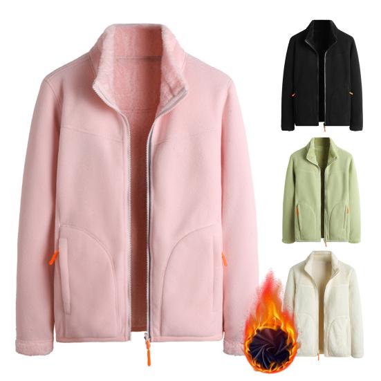 

Зимнее женское пальто на молнии с воротником-стойкой, длинными рукавами, свободным, утолщенным плюшем, карманами на молнии, двухсторонним кроем M белый