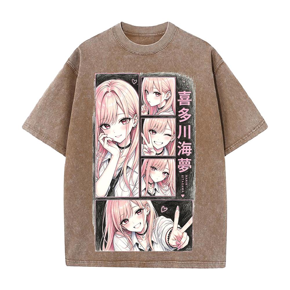 My Dress Up Darling Kitagawa Marin Clothing Men Women Short Sleeve Tshirts Washed Cotton Streetwear Vintage Oversized T-shirt