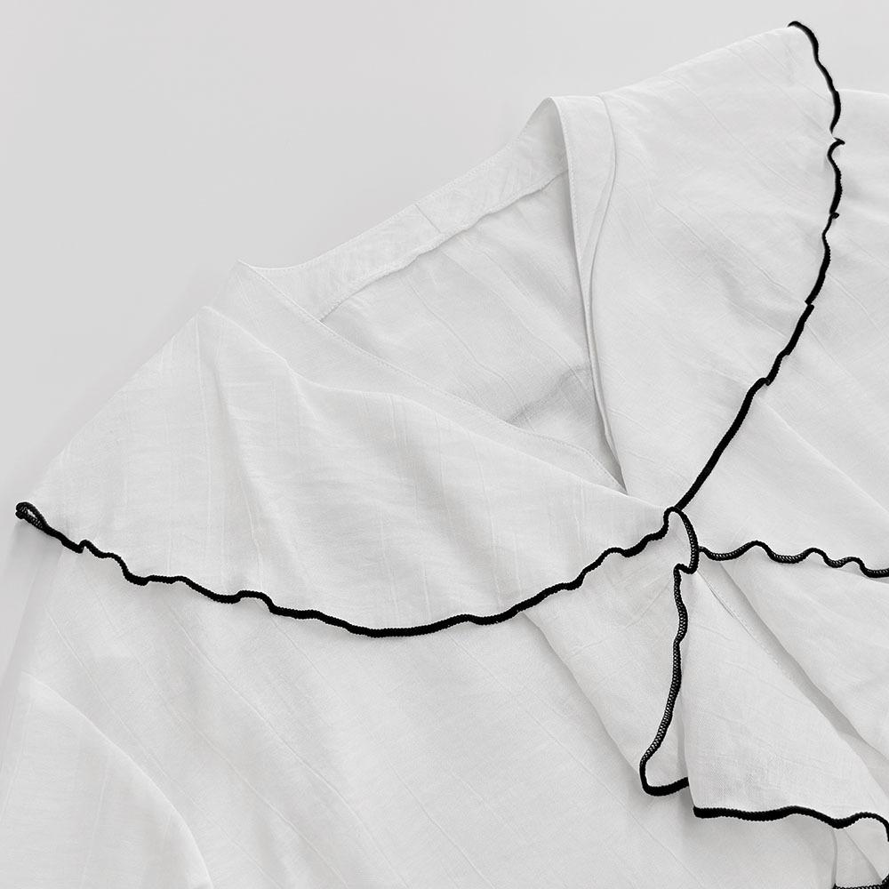 New Spring and Autumn Women's Simple Fashion Casual Cardigan Top Color-Block Layered Ruffle Shirt