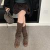 Korean Turn Cuff Leg Warmers for Women Cable Knit Stretchy Footless Socks Students Solid Color Boot Covers Streetwear