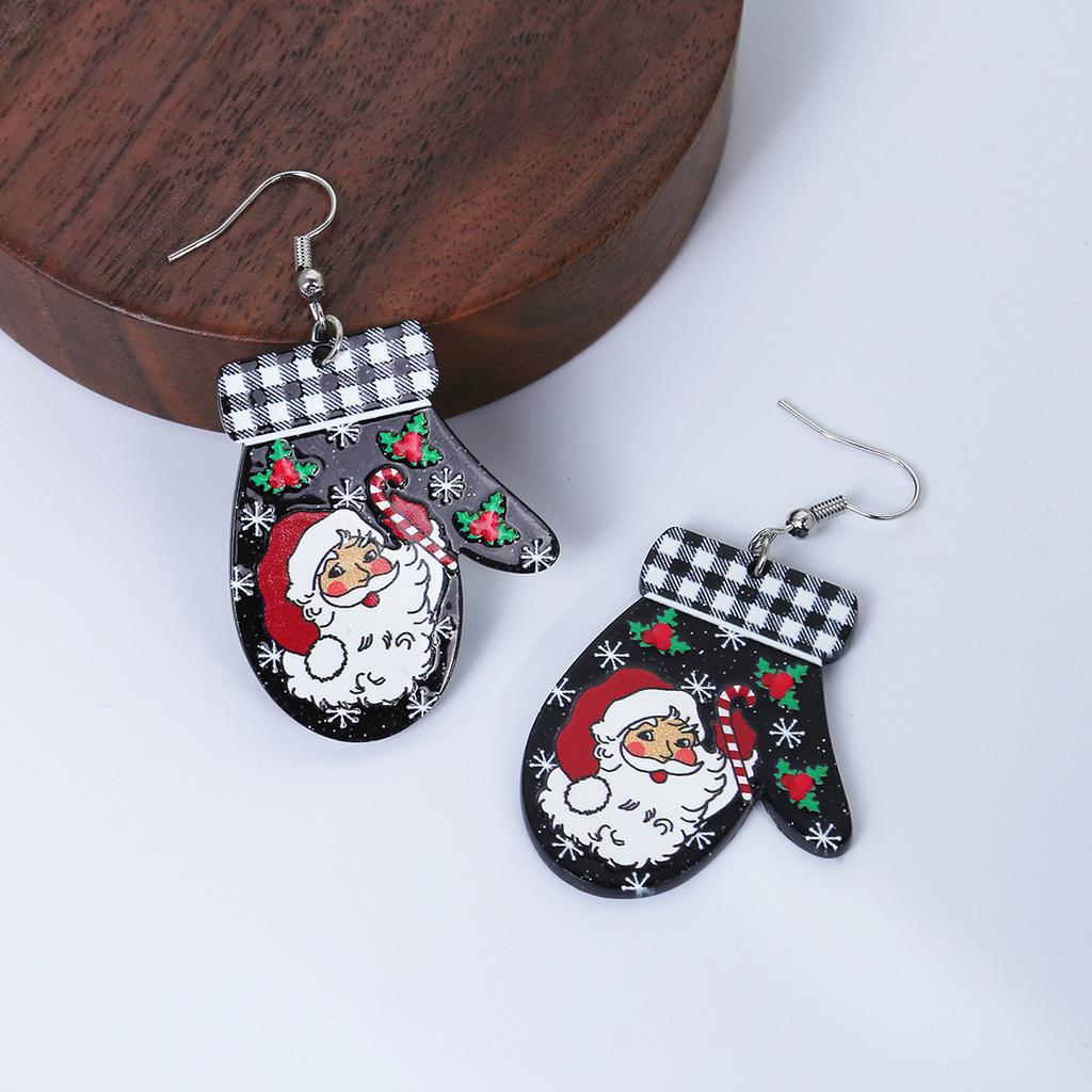 Exaggerated Christmas Elk Snowflake Earrings, Personalized Gloves Snowman Design Acrylic Earrings