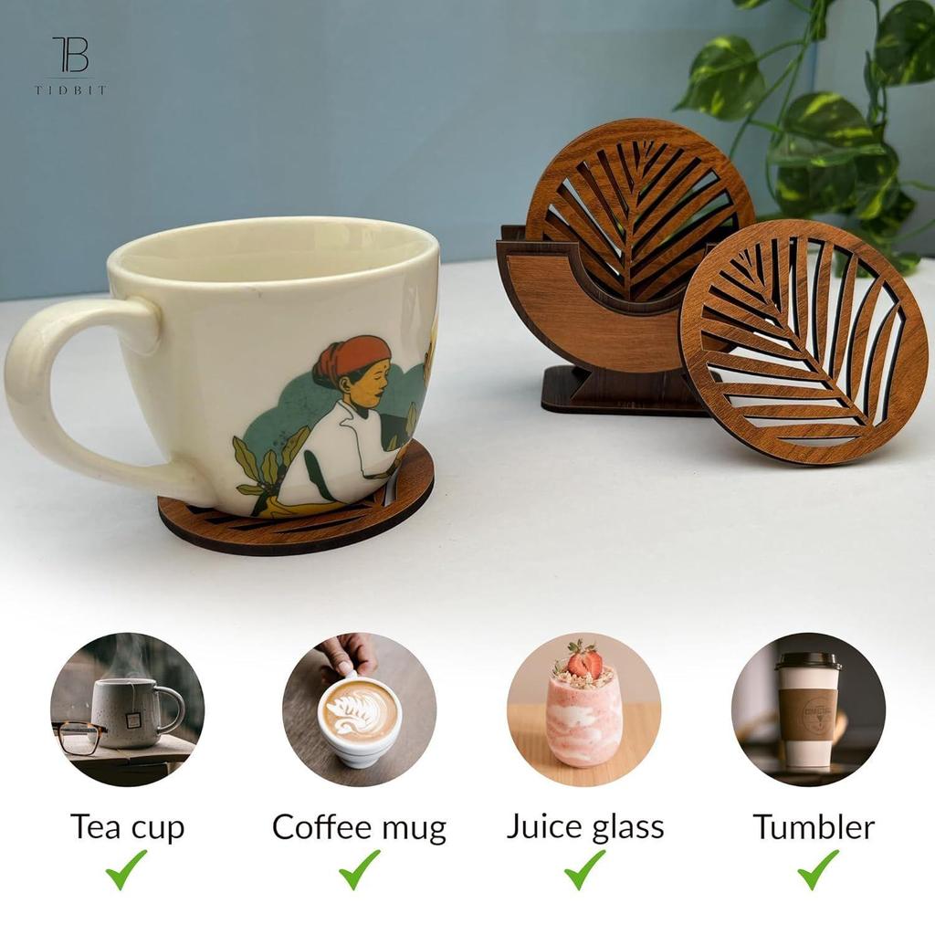Underlägg i trä för koppar Set om 6 | Köksaccessoarer Artiklar för ditt hem, kontor | Dekorativa föremål för matbordet för kaffemugg