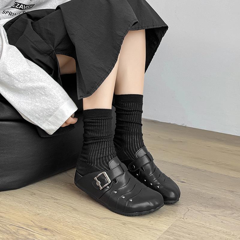 Vintage Tasche Kopf lässige Oberbekleidung faule Plateau-Slipper trendige Mode Leder Zehen-Boken-Schuhe 950718-T