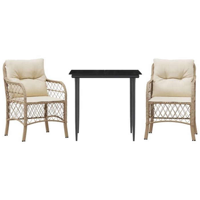 VidaXL Bistro Set with Cushions 3 Pcs, Garden Table and Chairs, Outdoor Furniture Set Balcony, Modern, 3212138