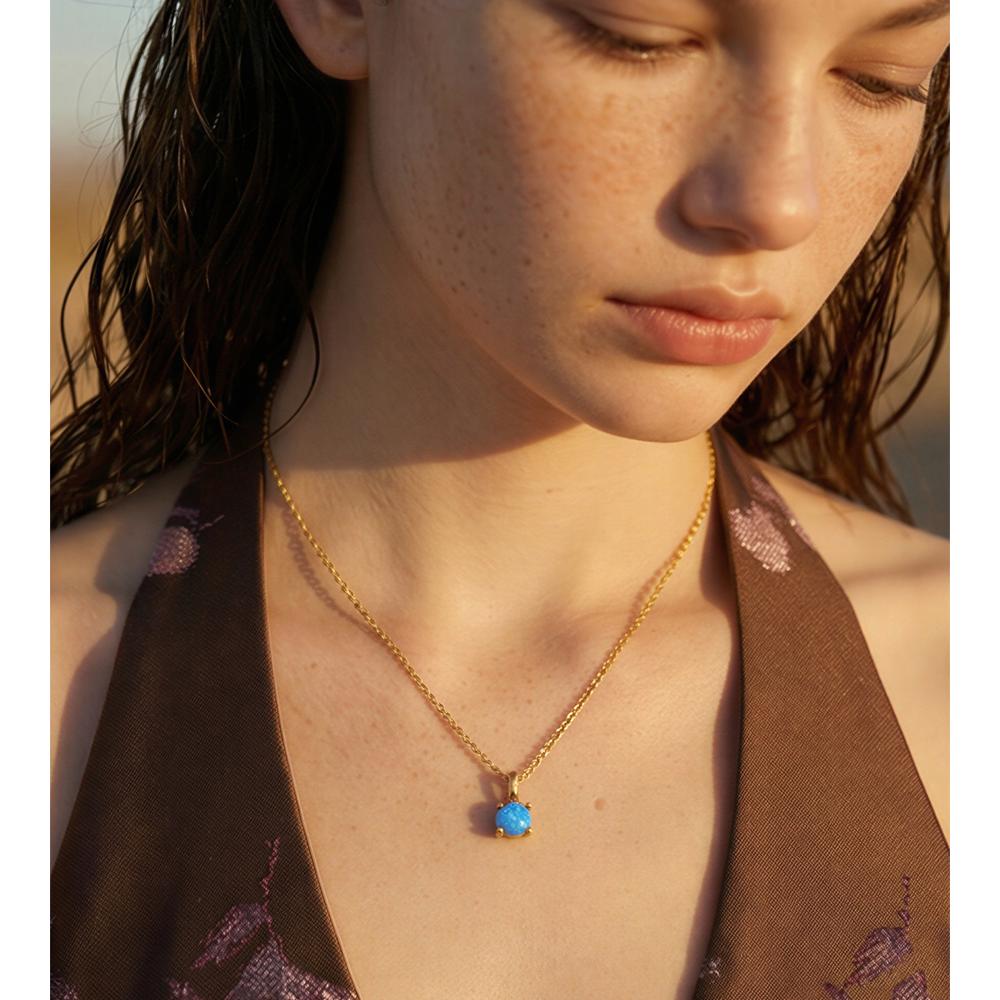 Yhpup 3 Color Stainless Steel Natural Opal Stone Pendant Necklace 2026 New Arrival Exquisite Chic Collar Jewelry Gift  Wholesale