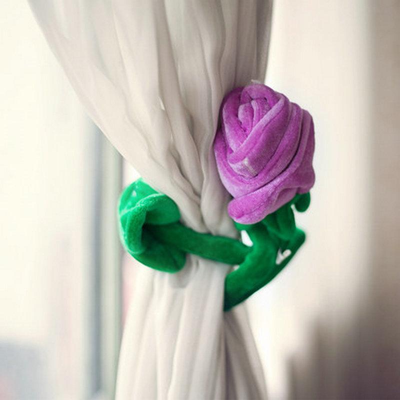 1pcs Cartoon Rose Flower Stuffed Soft Plush Toy Creative Curtain Buckle Home Decoration Christmas Valentine's Day Gift For Girl