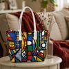 Abstract Geometric Print Casual Tote Bag Daily Use Large Capacity Portable Shoulder Bag