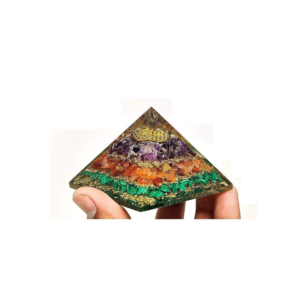 Amethyst, Red Carnelian, Malachite Orgone Pyramid for Meditation, Positive Energy, Healing