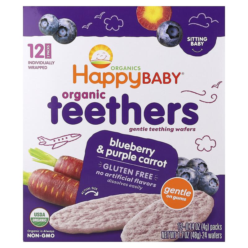 Happy Baby Happy Baby®, Mordedores Orgánicos, Galletas Suaves para la Dentición, Arándano y Zanahoria Morada, 12 Paquetes, 0.14 oz (4 gramos) Cada sold by Joom