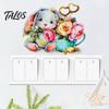 Waterproof Furniture Vinyl Decals Watercolor Rabbit & Flowers Light Switch Sticker, Cute Bunny Peel And Stick Decal, Childrens Bedroom Wall