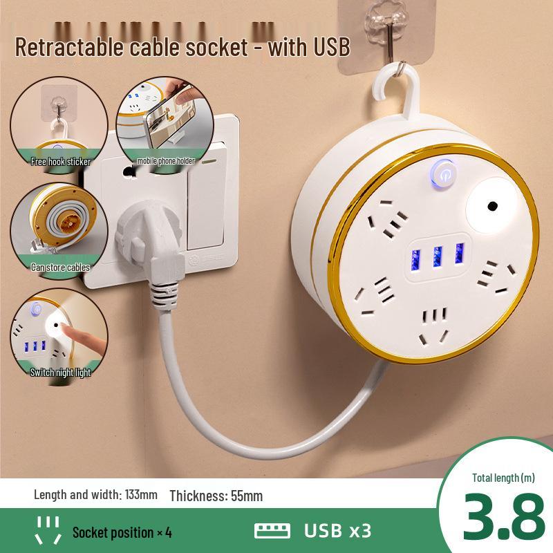 Einziehbare USB-Steckdosenleiste mit Kabelpanel für den Heim- oder Wohnheimgebrauch