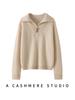 Little He Women's Half-Open Lapel Cashmere Sweater, Cable Knit, Seven-Gauge Thickened Wool, Simple Winter Wear