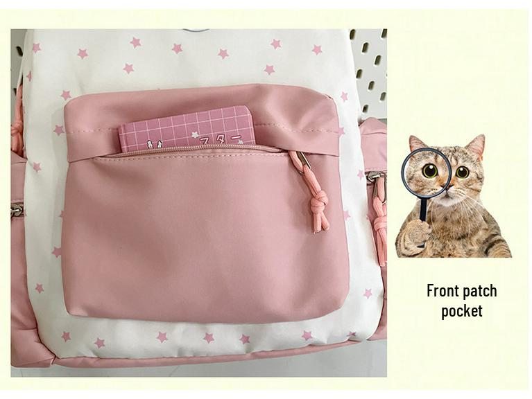 Star Polka Dot Colorblock Backpack - Versatile, Large Capacity Schoolbag for Students