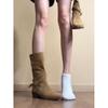 Women's Retro Suede Pointed Toe Knight Boots with Buckle, Chunky Heel, and Two-Wear Western Style