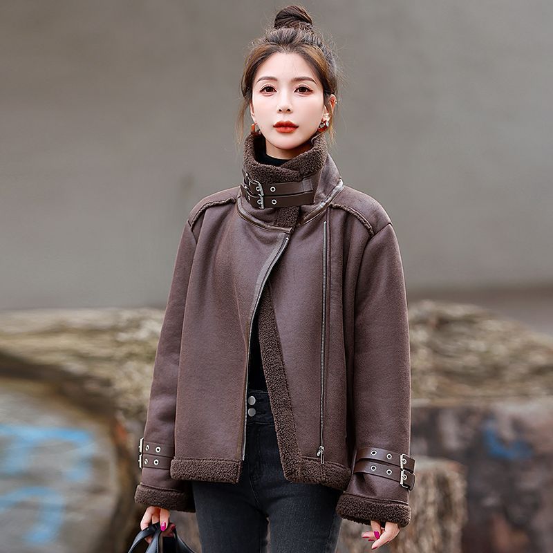 

Пальто из искусственного меха под овчину, женская одежда, зима, новинка, имитация замши, флисовый мех, цельный, утолщенное локомотивное хлопковое пальто S 90-105