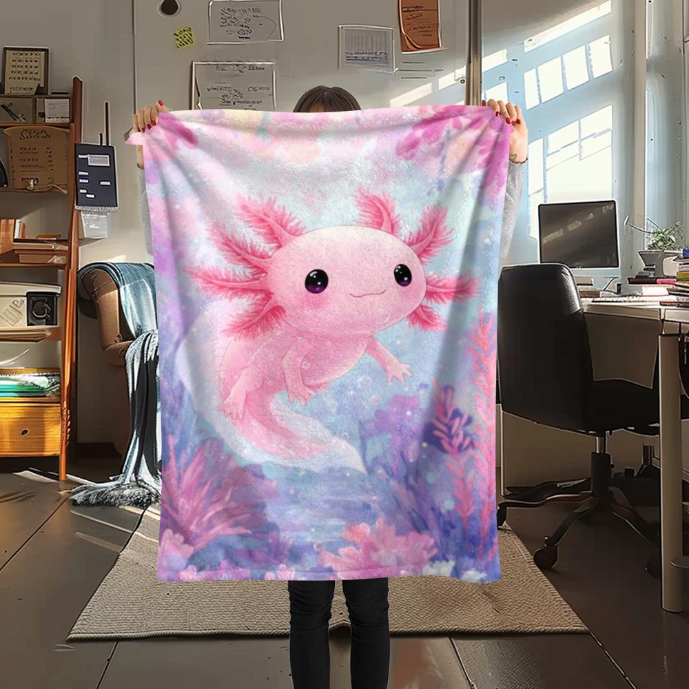 1Pc Axolotl Print Flannel Blanket, High quality Comfortable for All Seasons, Home Decor, Warmth and Comfort, Perfect for Christmas Gifts