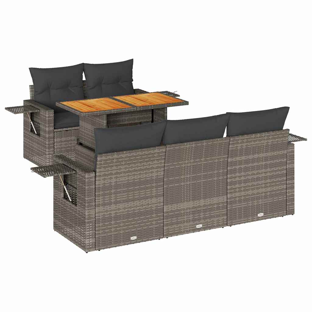 Vidaxl 6-Cz. Set di Mobili da Giardino con Cuscini, Grigio, Polyrattan