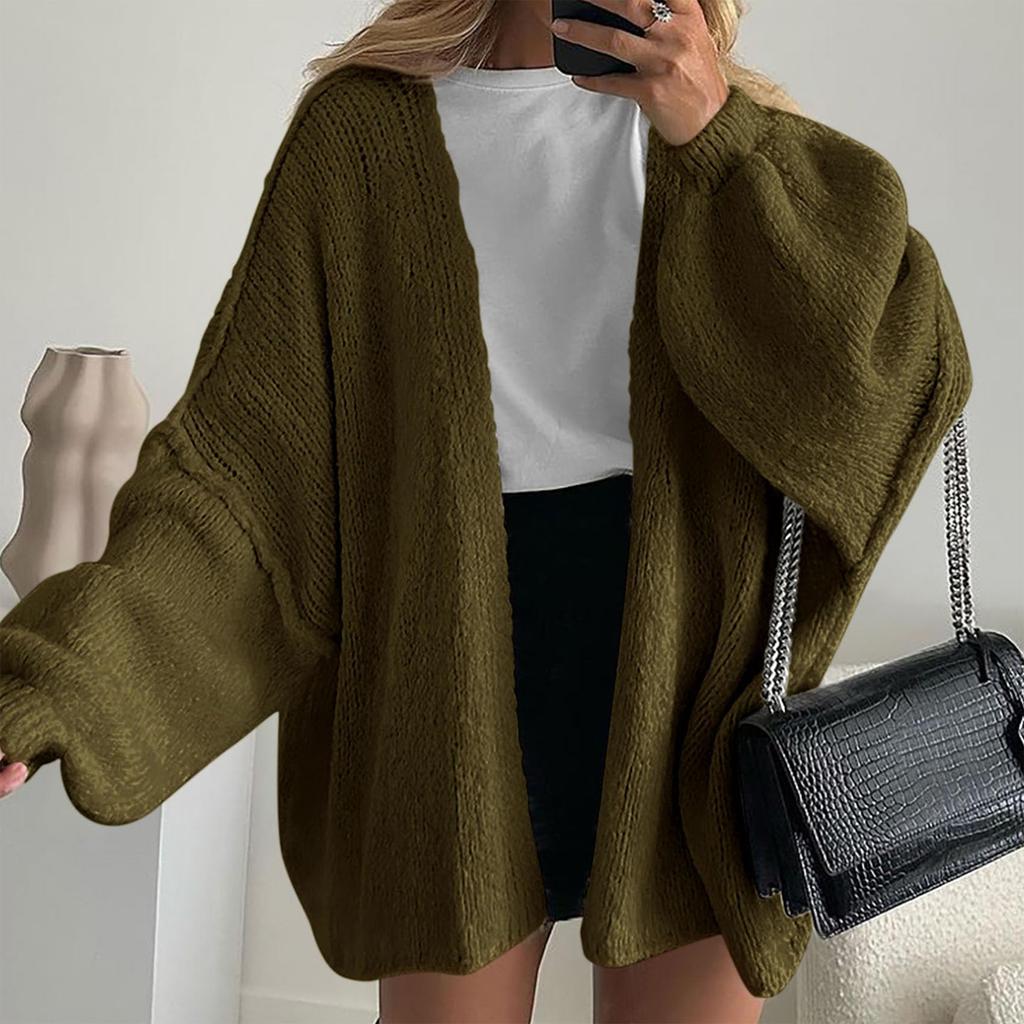 Women's Fashion Solid Color Coats Long Sleeved Knitted Casual Cardigan Sweater Jacket