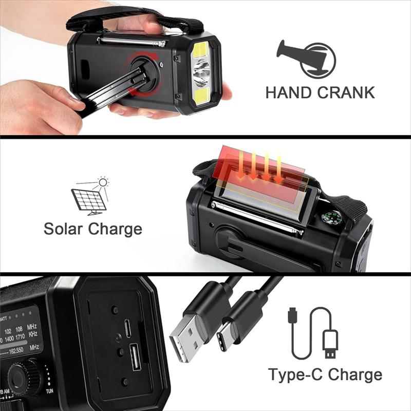 Emergency Generator Radio Hand-Cranked Solar Radio 20000Mah Radio FM/AM/WB Hand Crank Radio Flashlight Green