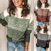 2026 Neuer Damen Colorblock Pullover, Gestreiftes High-Neck Strickoberteil, Langärmeliger Lässiger Pullover für Herbst Winter