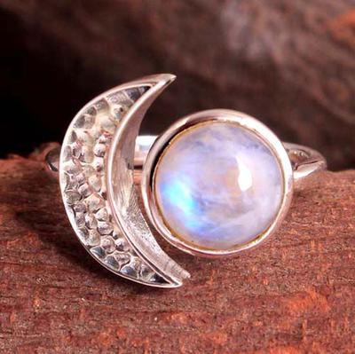 Mondsteinring, Halbmondring, Damenschmuck, 925 Sterling Silberring