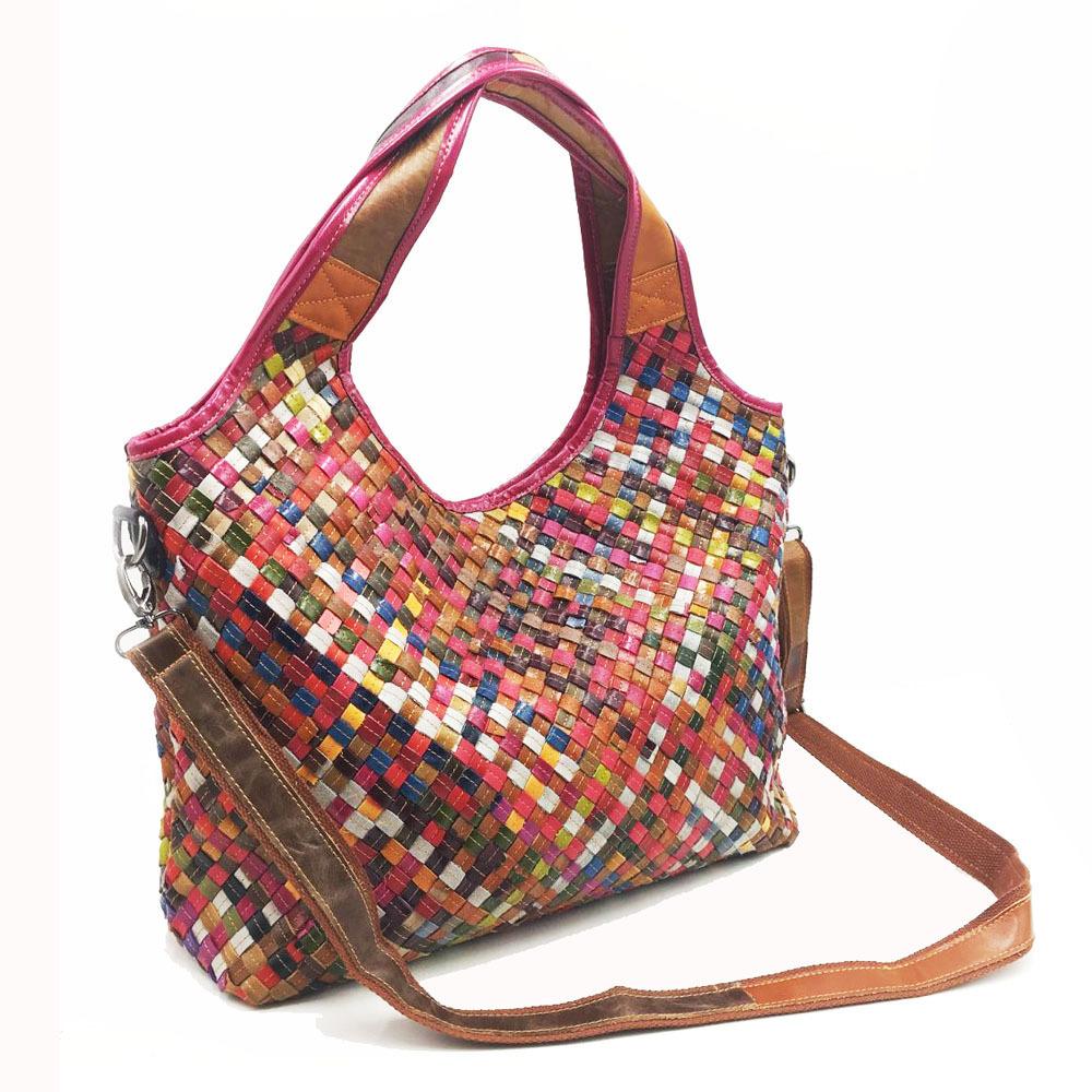 Leather Bag Hand-Woven Shoulder Messenger Bag Bag Women'S Leather Lady Bag Woven Bag