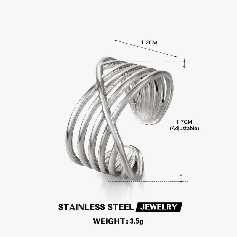Stainless Steel Line Open Rings for Women Trendy Simple Geometric Adjustable Personality Finger Ring Wedding Party Zircon Gifts