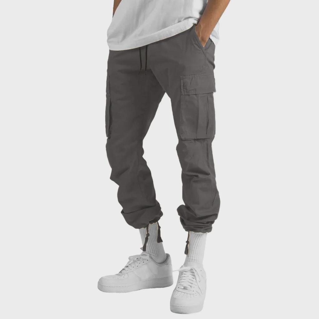 Men's Straight Casual Multi-Pocket Overalls for Spring and Autumn with Drawstring.