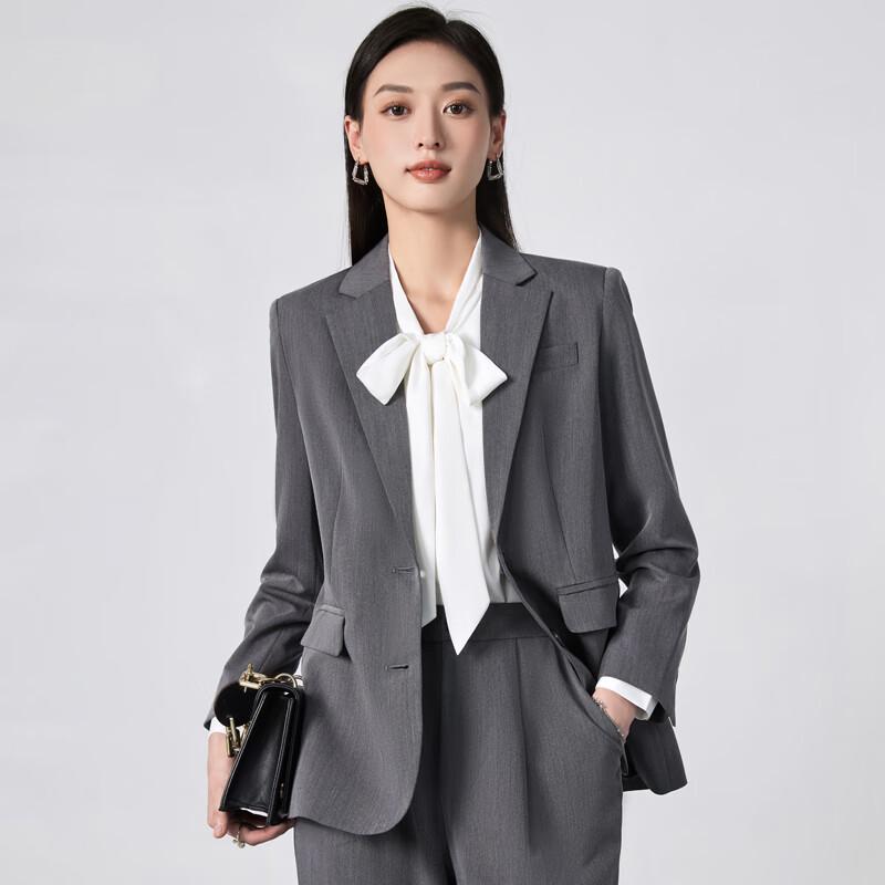 Toluoman Women's Grey Relaxed Fit Suit & Wide-Leg Pants Set