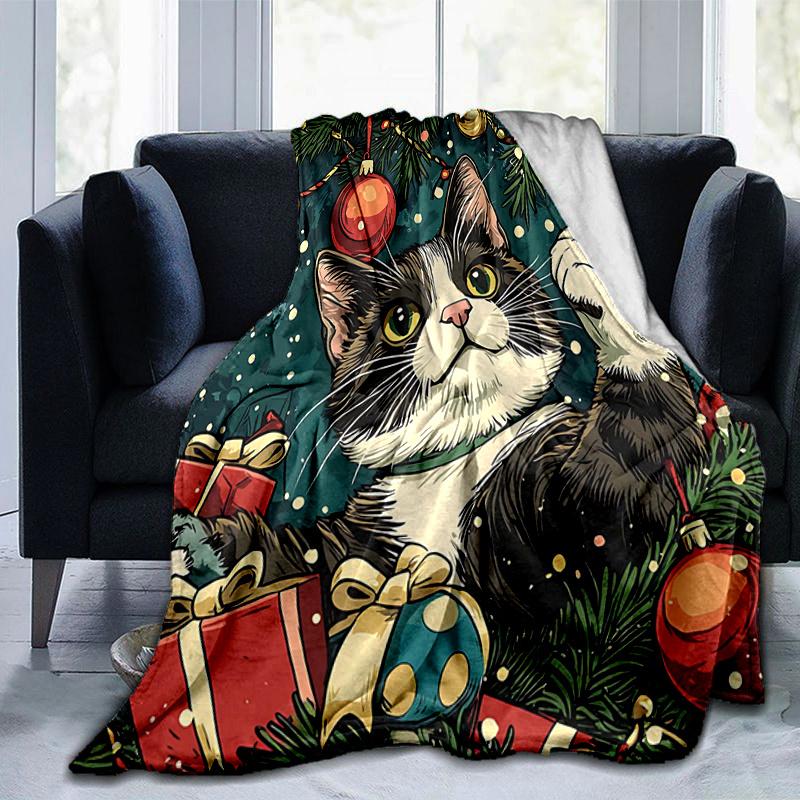 1pc Christmas Cat Blanket  Soft Warms, Living Room, Travel, Camping, Car Blankets