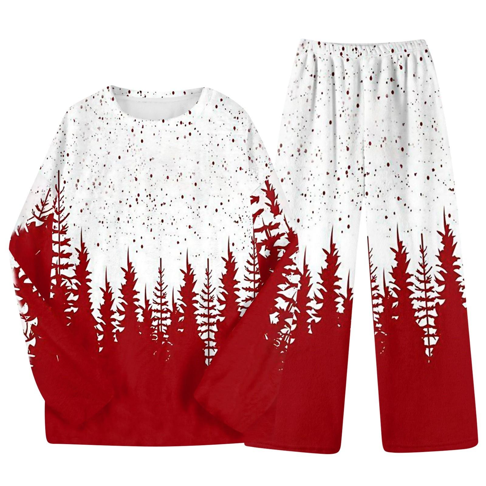 

Комплект из двух предметов для взрослых с рождественским принтом, топ с круглым вырезом и длинными рукавами, брюки на резинке, пижамный комплект, костюм для отдыха S винный