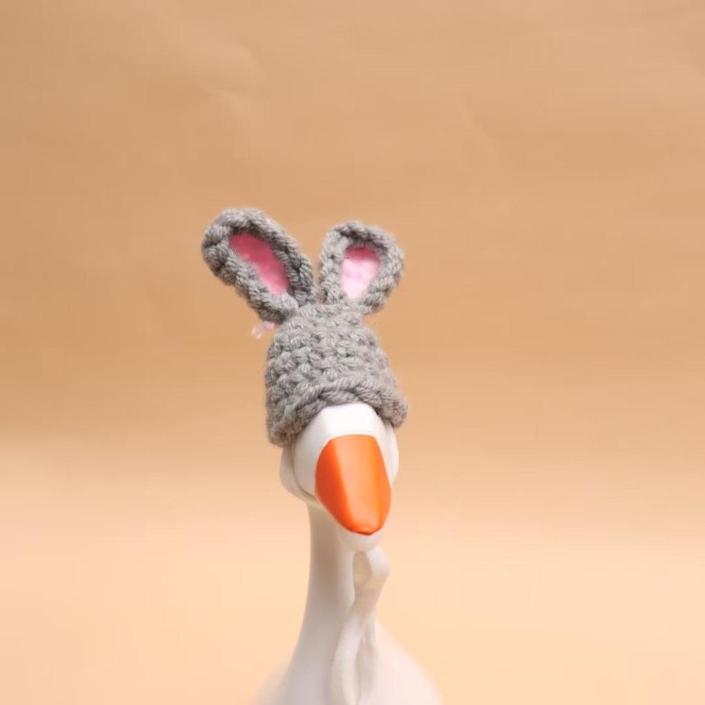 Christmas Goose Figurine Set with Hand-Crocheted Mini Pet Hats