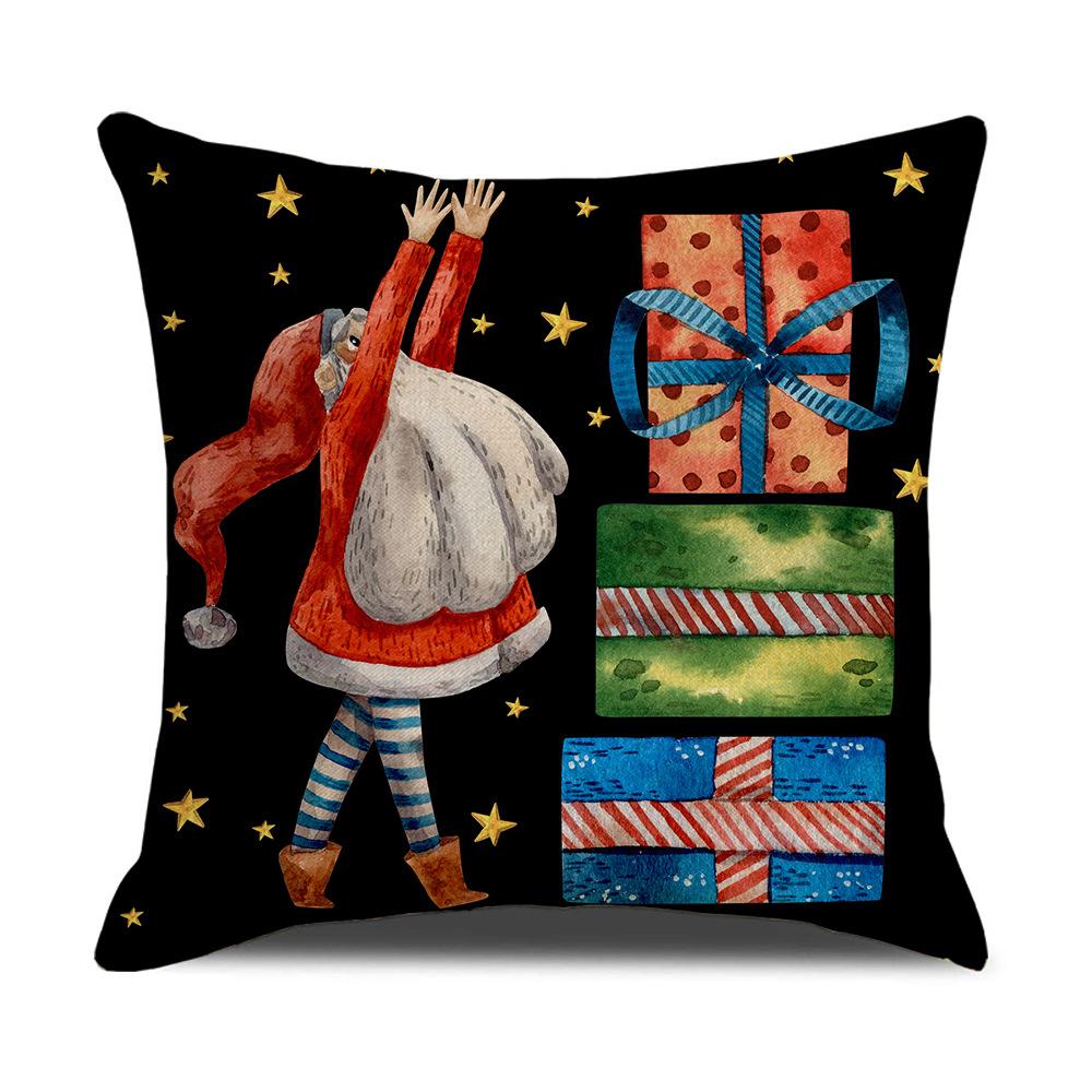 Christmas Pillow Cover New Linen Cartoon Black Print Holiday Home Sofa Cushion Cover
