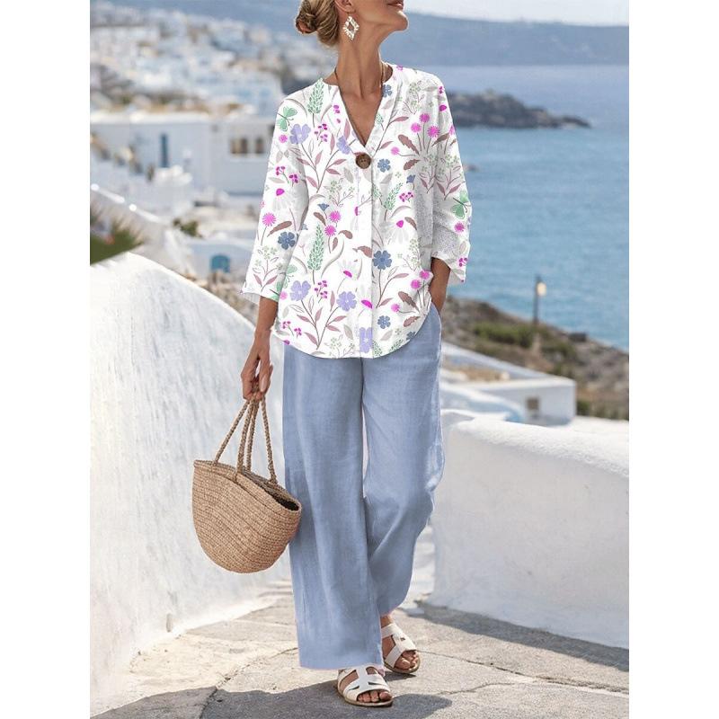 New European and American Style Sleeveless Digital Print Wide-Leg Pants Set Women's Summer Casual Fashion Two-Piece Trendy Style