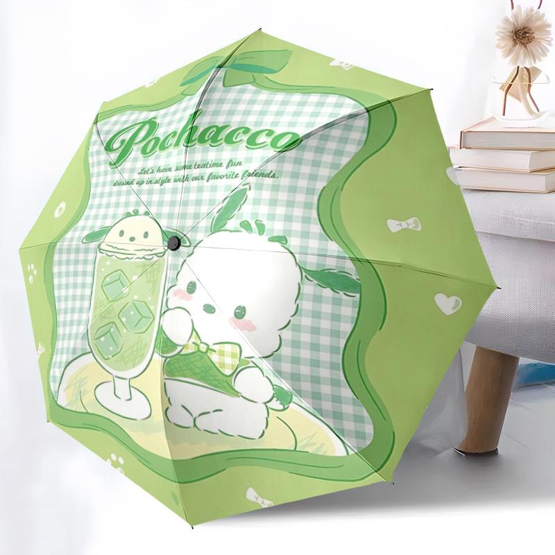 1pc Pochacco Teatime Fun Automatic Folding Umbrella - Portable 3-Fold Design with 8-Bone Iron Frame, Perfect for Outdoor Use, Festive Gifts, Fans, Tra