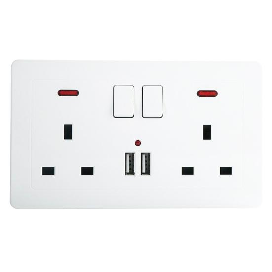 

Подвійна штепсельна розетка британського типу 2-канальна 13A 2 порти USB Перемикач Панель розеток