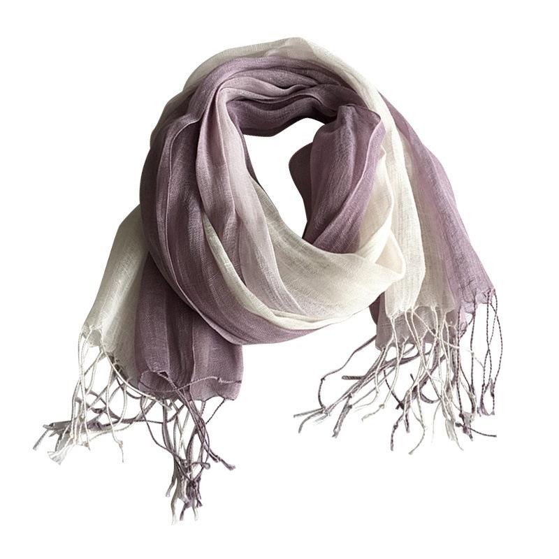 Summer Japanese Literary Linen Scarf Hanging Dye Gradual Change Color Scarf Women Air Conditioner Shawl Sunscreen Silk Scarf