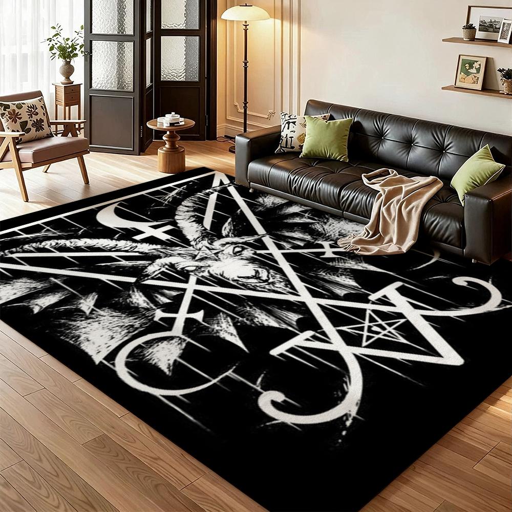 Dark Occult Baphomet Pentagram Art Indoor Rug Thick Nonslip Carpet For Hallway Doorway Kitchen Home Decor Birthday Gift