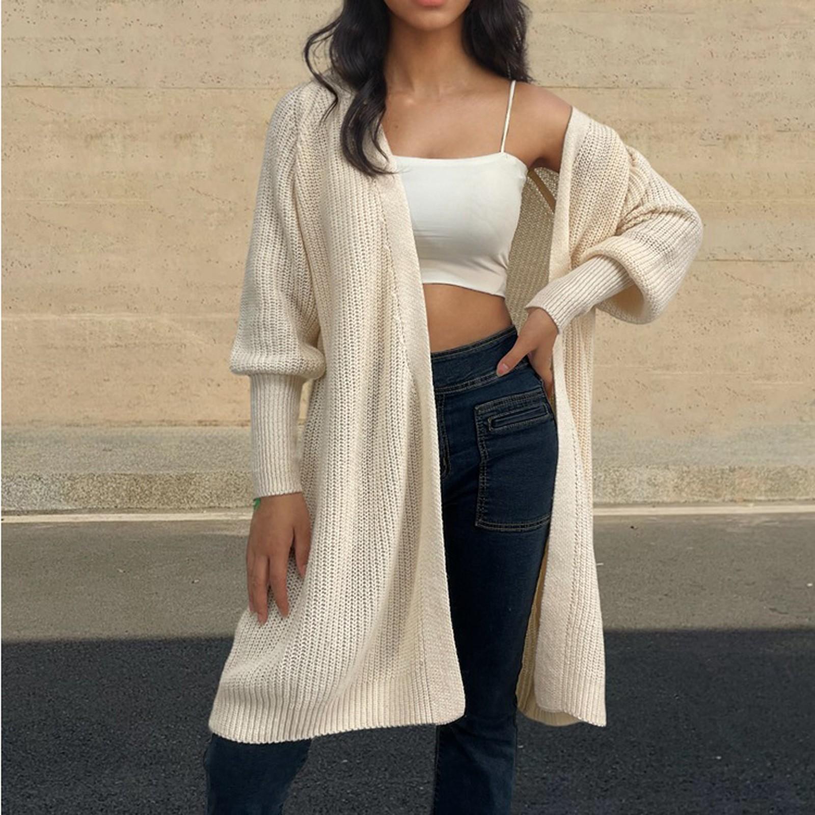 

Женская мода пояс вязаный кардиган свитер повседневный свободный свитер куртка S