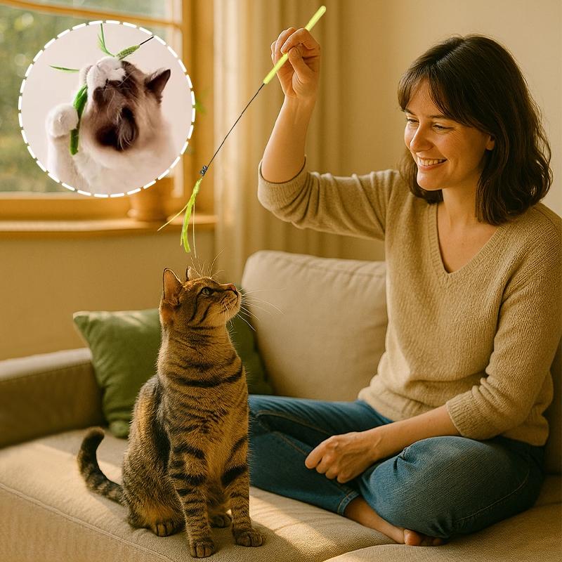 Pet Cat Toy Stick Cat Teaser Stick Indoor Cat Toy Replaceable Feather Head Feather Rod Cat Paly Toys