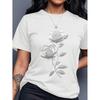 Damen lässiges T-Shirt mit Rosen-Schmetterlings-Print, Rundhalsausschnitt, kurzärmelig, Sommer