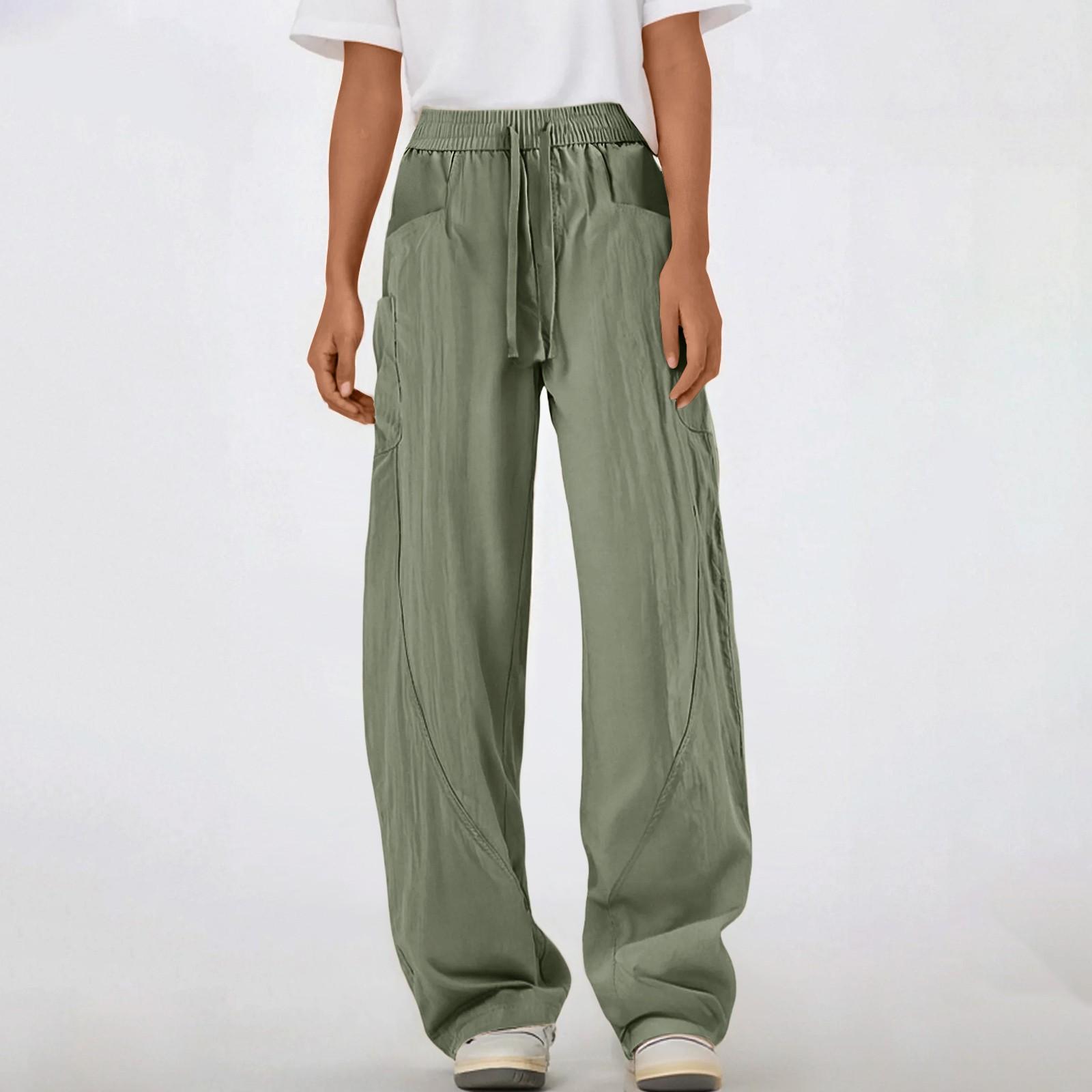 

Женские новые быстросохнущие брюки парашютисты из ледяного шелка, брюки с широкими штанинами, повседневные однотонные брюки XL