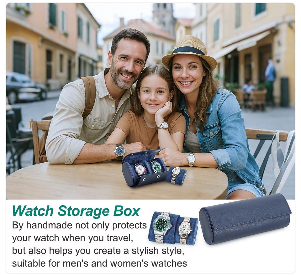 Scratch-Resistant Genuine Leather Watch Storage Box - Unisex 3-Piece Set with Pillowcase for Travel